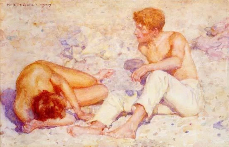 Due ragazzi su una spiaggia